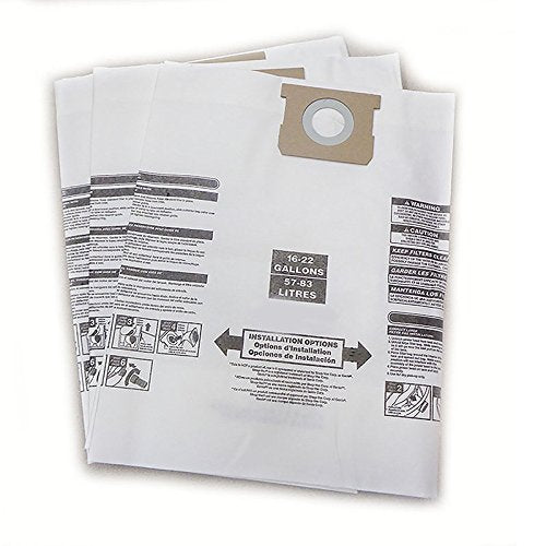 Shop Vac Type J, 15-22-Gallon Disposable Collection Filter Bags compatible with Shop-Vac Replacement part 9066300, 3 Pack Generic Part 406815