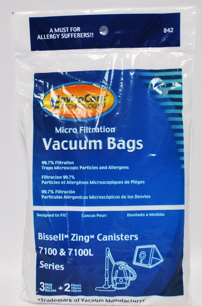 Generic Bissell Zing Vacuum Bags 3 bags + 2 Filters for 7100 Zing Canister Part 842