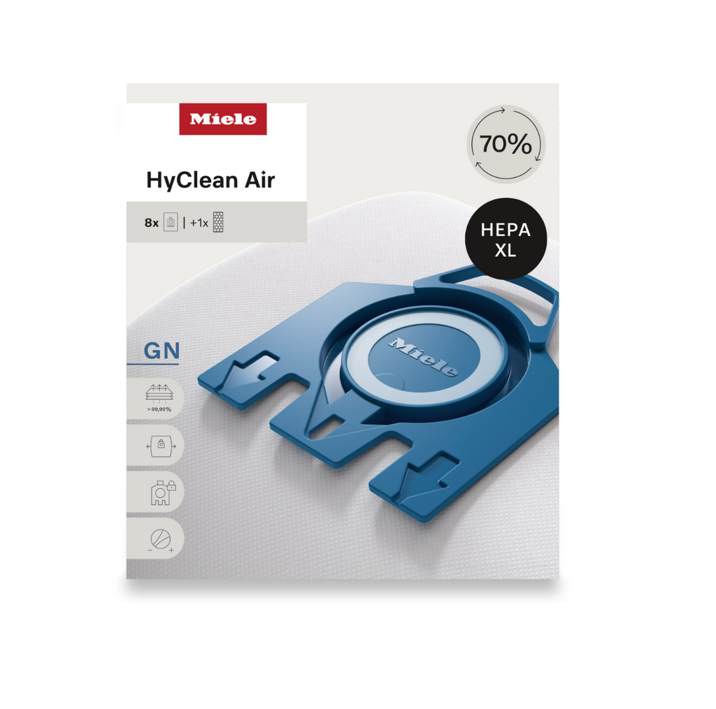 Miele GN Allergy XL HyClean Air 8 vacuum bags and a HEPA filter, SKU 12909780