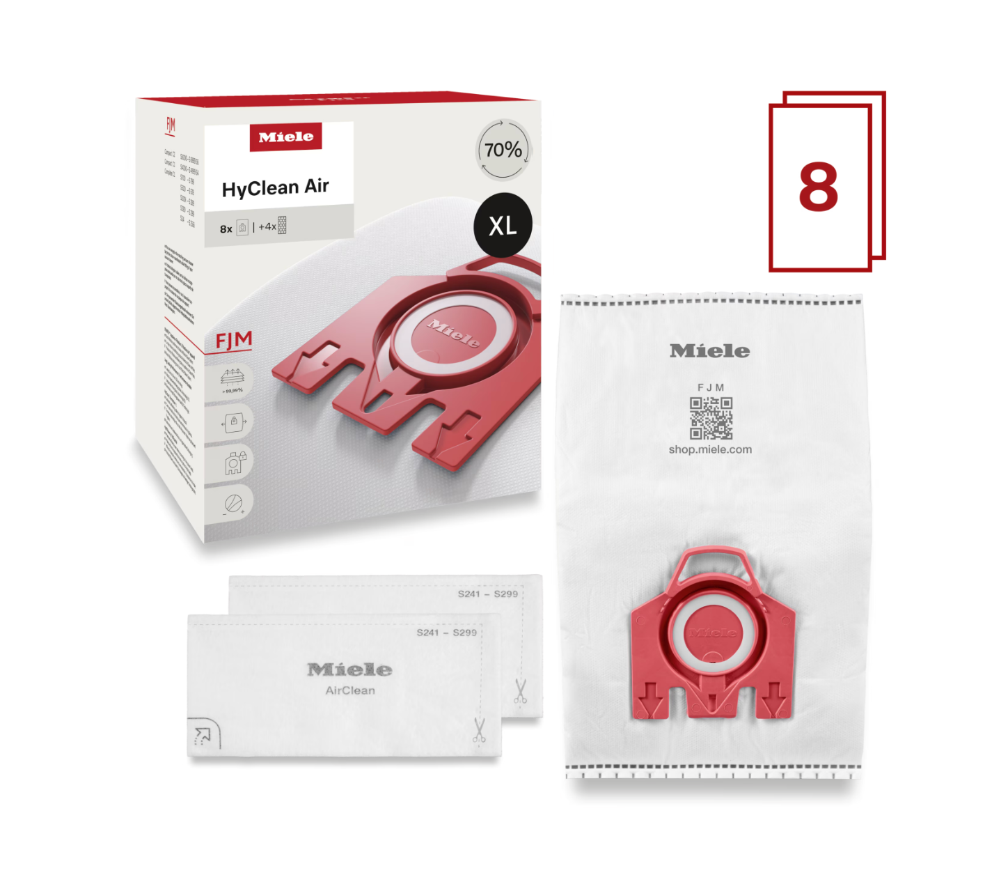 Miele FJM XL HyClean Air 8 vacuum bags, SKU 12901920