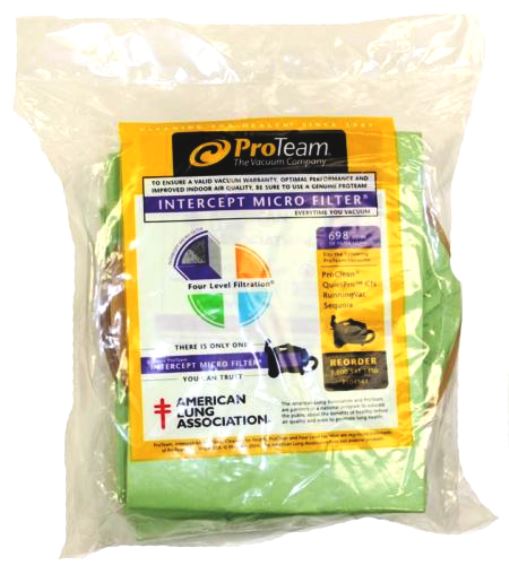 Bolsas de filtro micro ProTeam Sequoia/Wombat con cuello abierto y 10 cuartos de galón, paquete de 10, pieza 104544