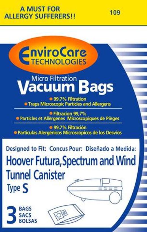 Bolsas de papel micro Hoover Type S Canister, pieza 109, 109SW