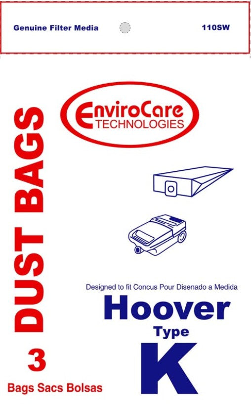 Bolsas para aspiradora Hoover tipo K, paquete de 3, pieza 110SW