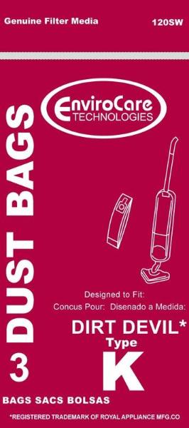 Bolsas para aspiradora Dirt Devil Type K, escoba, paquete de 3, pieza 120SW