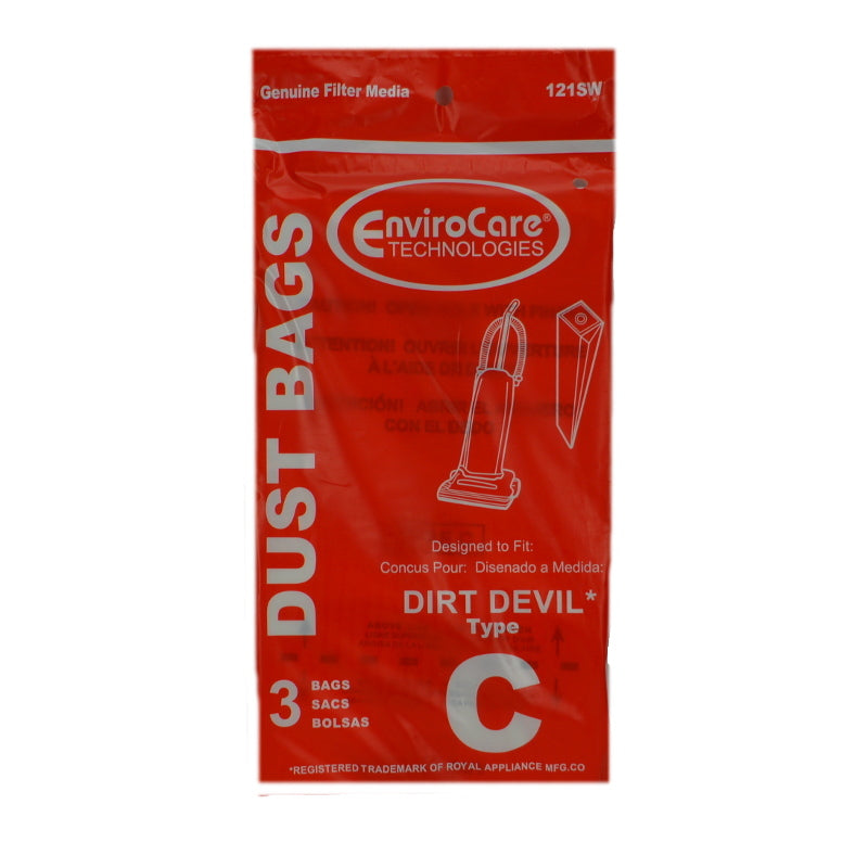 Dirt Devil Type C Vacuum Bags 3pk Hard Body Upright Part 121SW