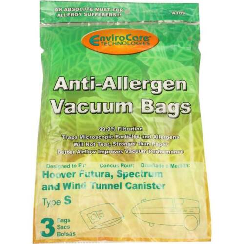 3pk, Allergen Vacuum Paper Bags for Hoover Type S Canister, Generic Part A109