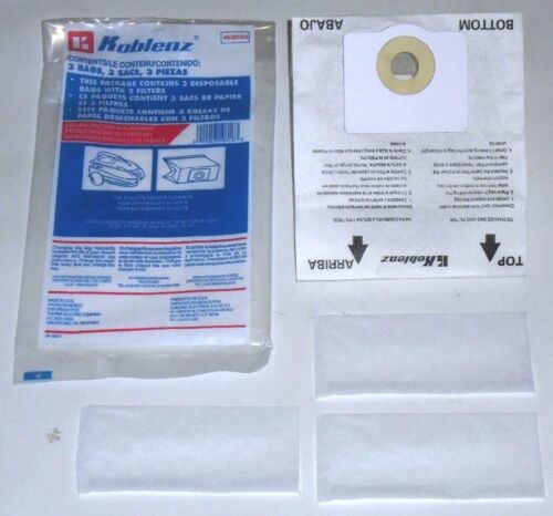 Koblenz Siluetta Canister Vacuum Paper Bags 3 Pk Plus 3 Filter Part 45-0316-5