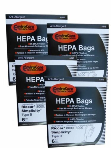 Bolsas para aspiradoras HEPA tipo B de Riccar para las series 8000 y 8900, paquete de 6. Pieza A846