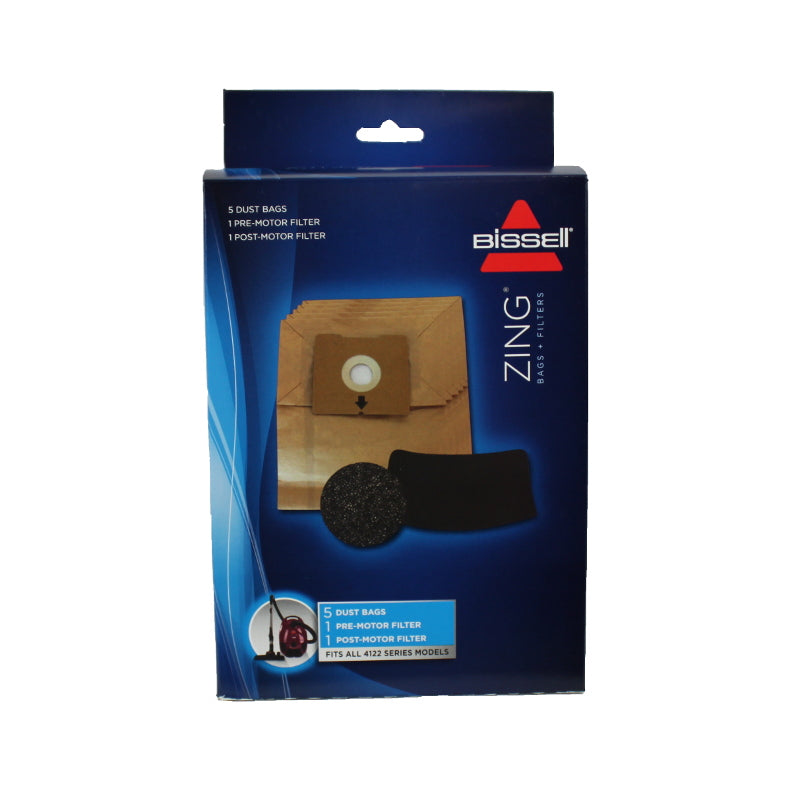 Kit de 3 bolsas y 2 filtros Bissell para aspiradora con depósito en bolsa Zing 4122, pieza n.º 1480