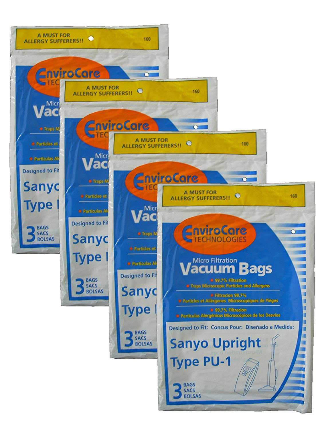 Sanyo Upright PU-1 Vacuum Bags, Panasonic, Kenmore, LG Vacuum Cleaners, Part 160