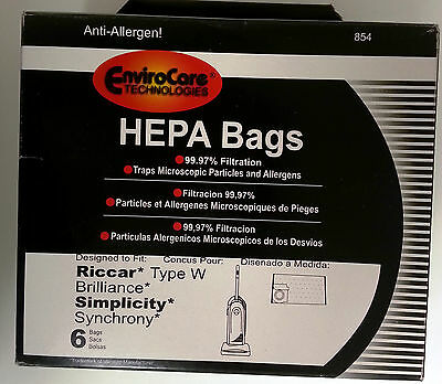 6 bolsas de vacío para Riccar tipo W para Brilliance, Simplicity, Synchrony Pieza genérica 854