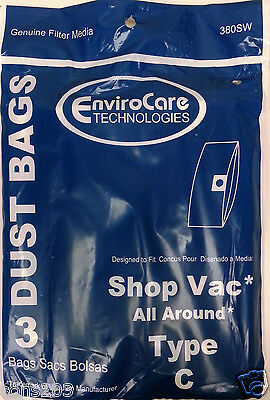 ShopVac Type C All Around Vacuum Bags, 3pk, Replaces OEM 906-69-00 Generic Part 380SW