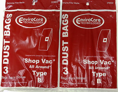 Bolsas para aspiradora ShopVac tipo B, para todo uso, paquete de 6, reemplazan a OEM 9066800, pieza 370SW