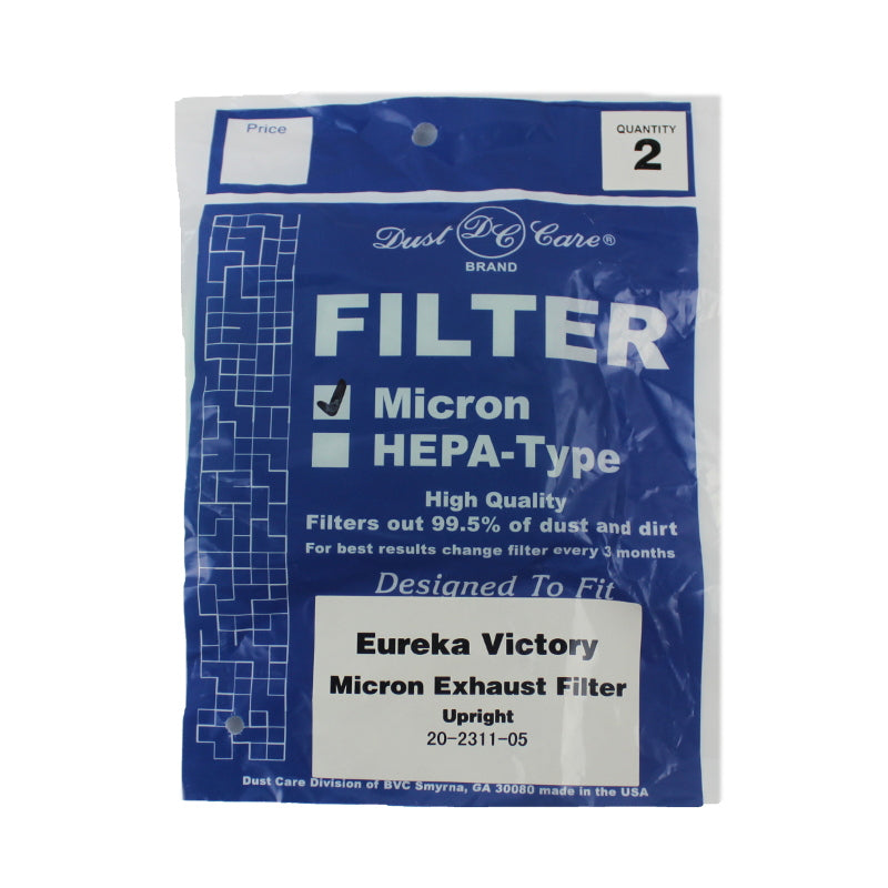 Eureka Filter, Micron Exhaust Victory Up Behind Motor 2Pk Part 20-2311-05