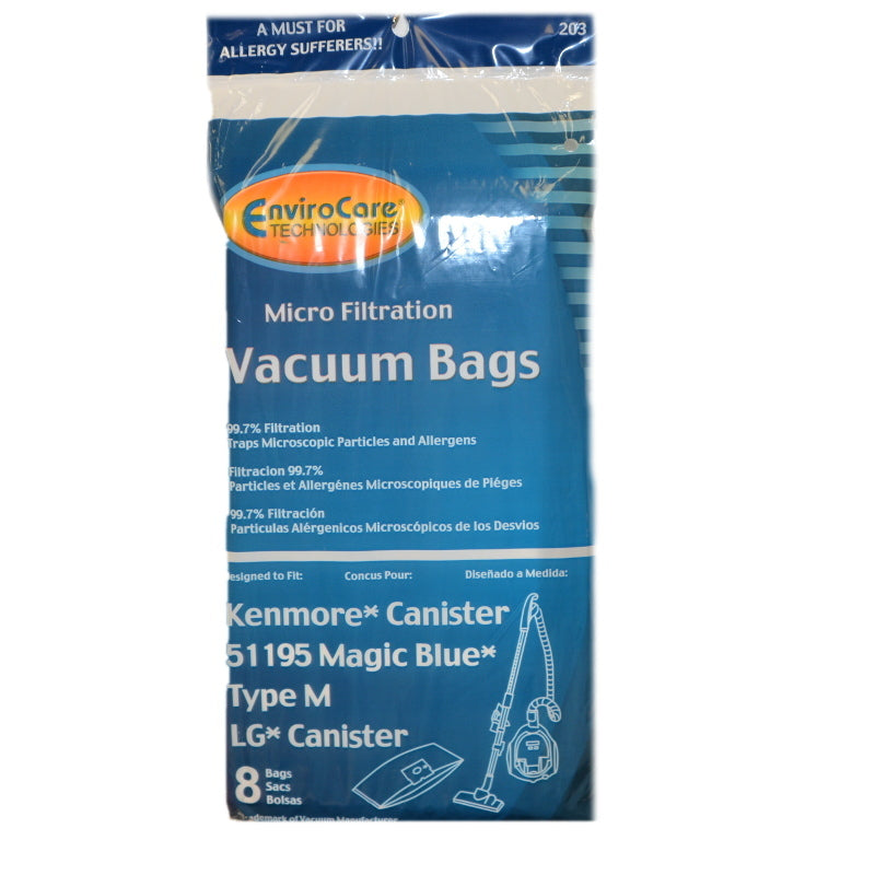 Kenmore Type M, 51195, Magic Blue, LG Vacuum Bags 8PK Part 203