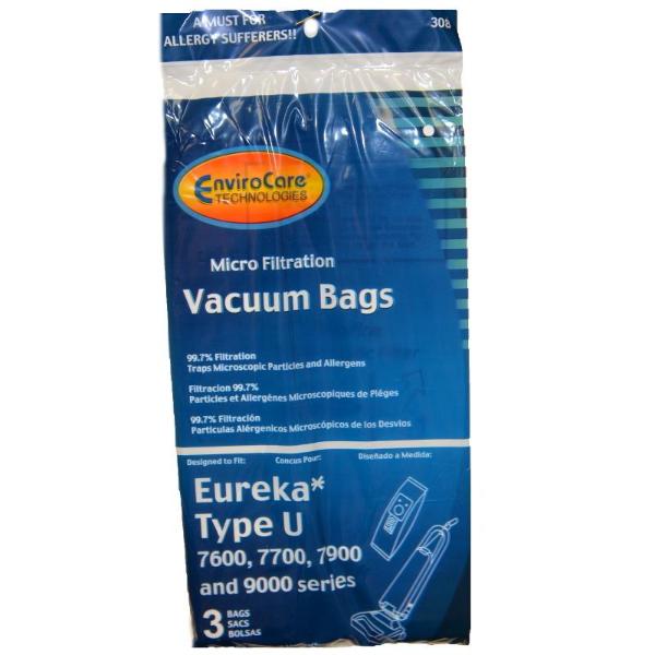Bolsas para aspiradora vertical Eureka tipo U, paquete de 3, pieza n.º 308