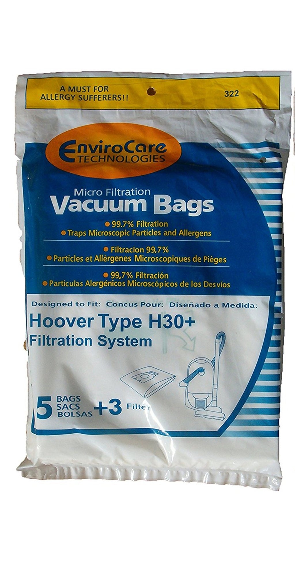 Hoover Type H30 Plus Vacuum Bags, 5Pk, Part 322