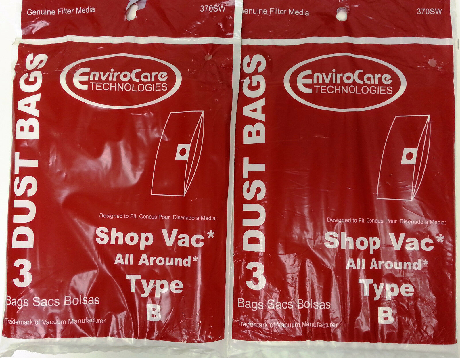 Bolsas para aspiradora ShopVac tipo B, para todo uso, paquete de 6, reemplazan a OEM 9066800, pieza 370SW