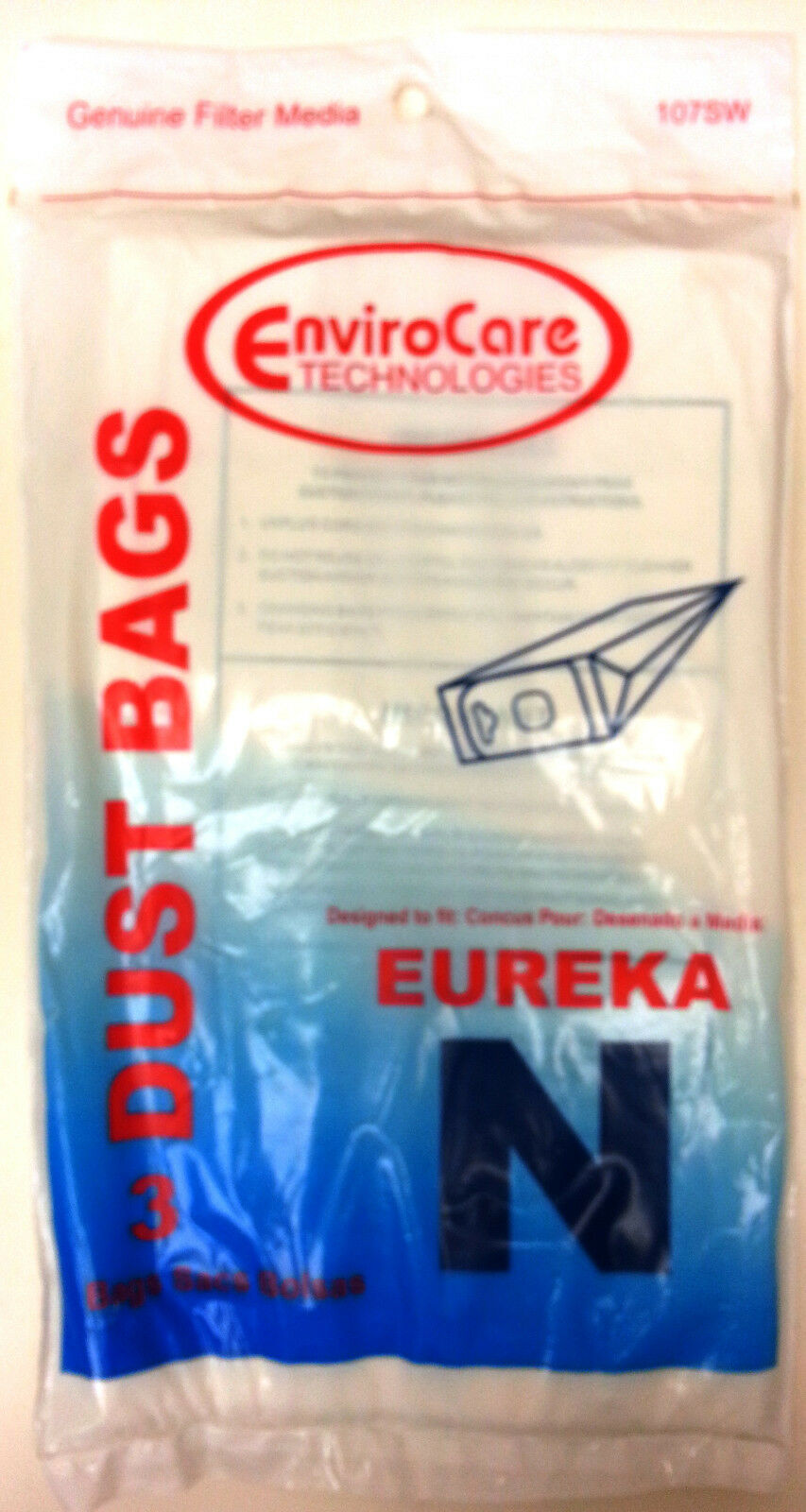 Paquete de 2 bolsas para aspiradora de 3 piezas, estilo EUREKA, serie N-Mighty Mite Allergy 3600, pieza 107SW