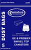 GE & Premier Vacuum Paper Bags, Ge Swiveltop Canister 5 Pk, Part 220SW