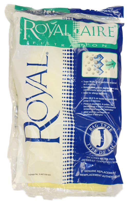 3pk Royal Type J RoyalAire Filtration Vacuum Bags Part 3467130001
