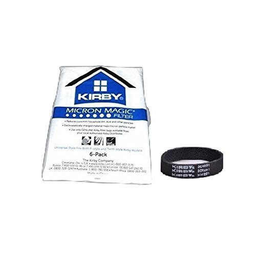 Genuine Kirby: 1 Pack (6 bags) of Universal HEPA White Cloth Bags Kirby Part 204811 and 3 Kirby Belts Part 301291