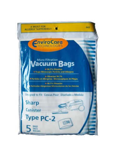 Sharp Canister Type PC-2 Vacuum Cleaner Allergy Bags, EC-10PC2, EC-05PC2 EC-PC4, EC-6312P, EC7314P, 6311, EC-63, 7311, EC-73, FX30, FX30, ECFX30, EC7311, EC-PC4, EC-6312P, EC7314P (5 Bags)