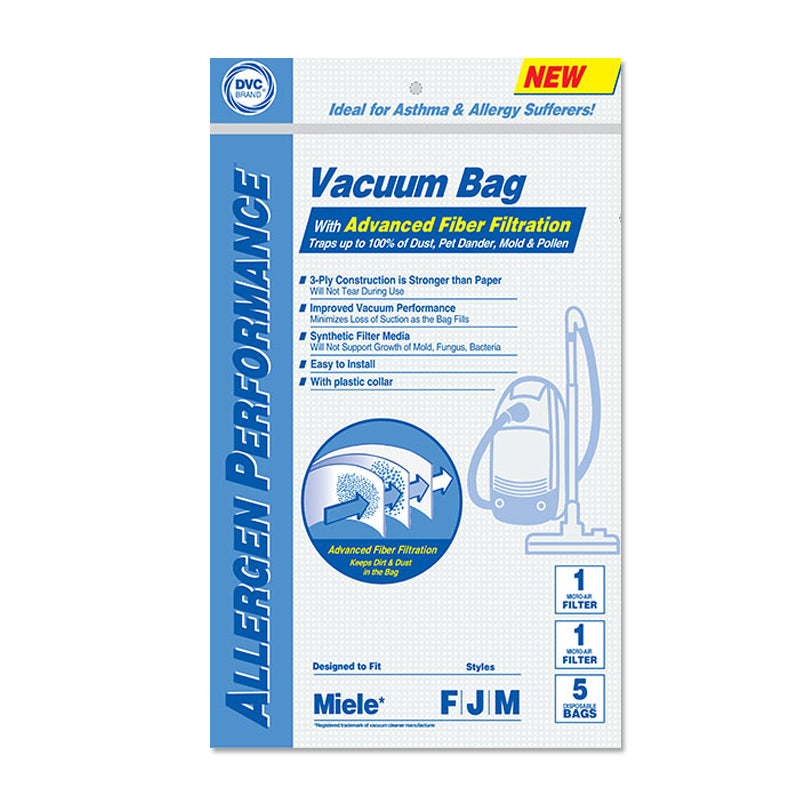 Generic Miele Paper Bags, Type FJM Syn W/Plastic Collar 5 bags +2 filters by DVC Part 464745