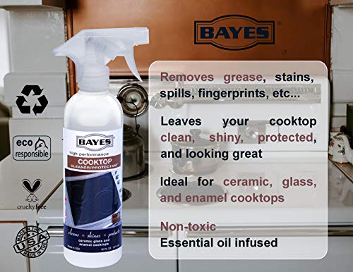 Limpiador y protector diario en aerosol de alto rendimiento para encimeras de cocina Bayes: limpia, da brillo y protege encimeras de cerámica, vidrio y esmalte, 16 onzas