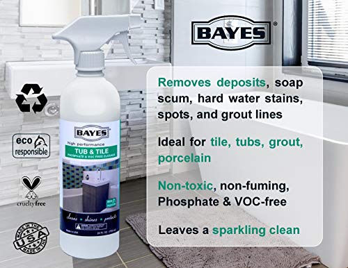 Limpiador ecológico de alto rendimiento para bañeras y azulejos de Bayes: limpia, da brillo y protege - 24 oz