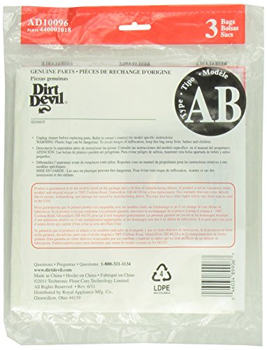 Dirt Devil Type AB Vacuum Bags (3-Pack), AD10096