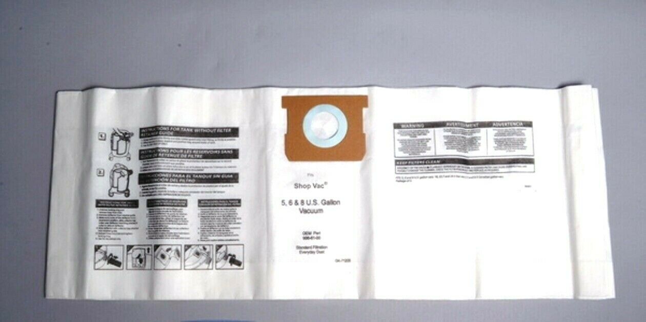 Shop Vac Vacuum Paper Bags, 3PK, 5-8 Gallon Part GK-71205