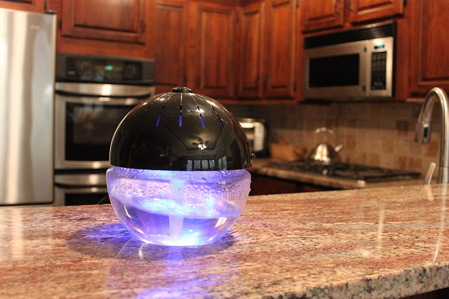 EcoGecko Earth Globe- Glowing Water Air Cleaner and Revitalizer with Lavender Oil, Black, Part 75606-BLACK