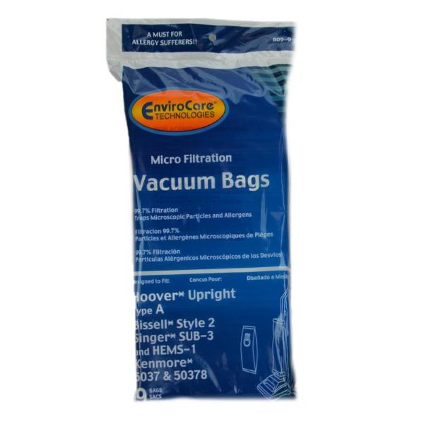 Hoover Type A Vacuum Paper Bags, Micro W/Closure 3pk Part 809, 809-9