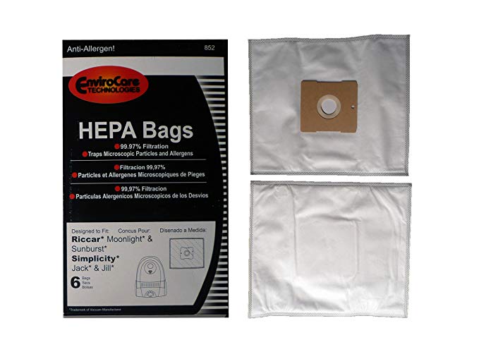 Bolsas Hepa Simplicity Jack Jill Riccar Type Z SLZ-6 Moonlight, aspiradoras de bote, aspiradoras Sunburst, pieza genérica 852
