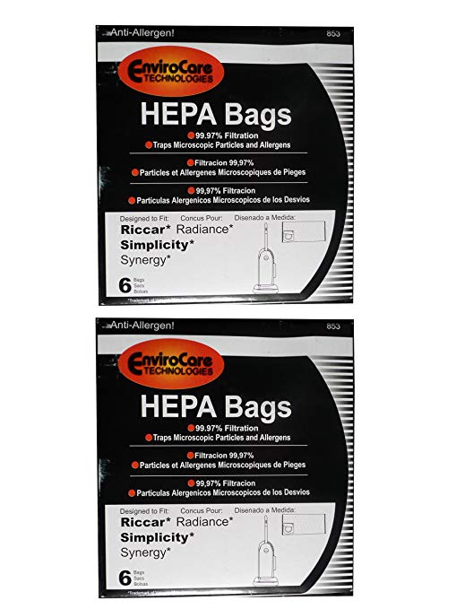 Bolsas para aspiradoras Riccar HEPA tipo X para Radiance, Simplicity, Synergy, pieza genérica 853 