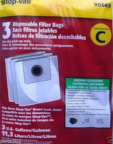 Shop Vac 90669 Genuine 3-Gallon All Around Collection Bag, Pack of 3, Part 90669-00