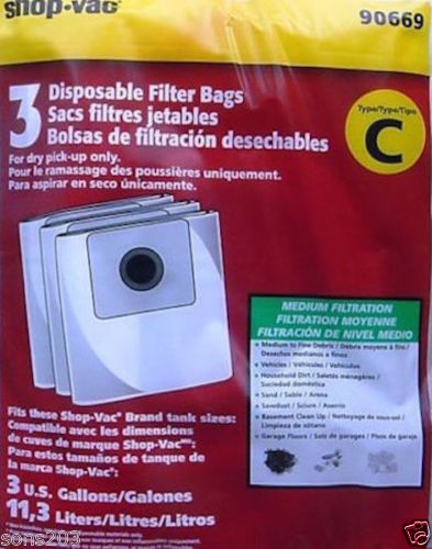 Shop Vac 90669 Genuine 3-Gallon All Around Collection Bag, Pack of 3 Part 906-69-00