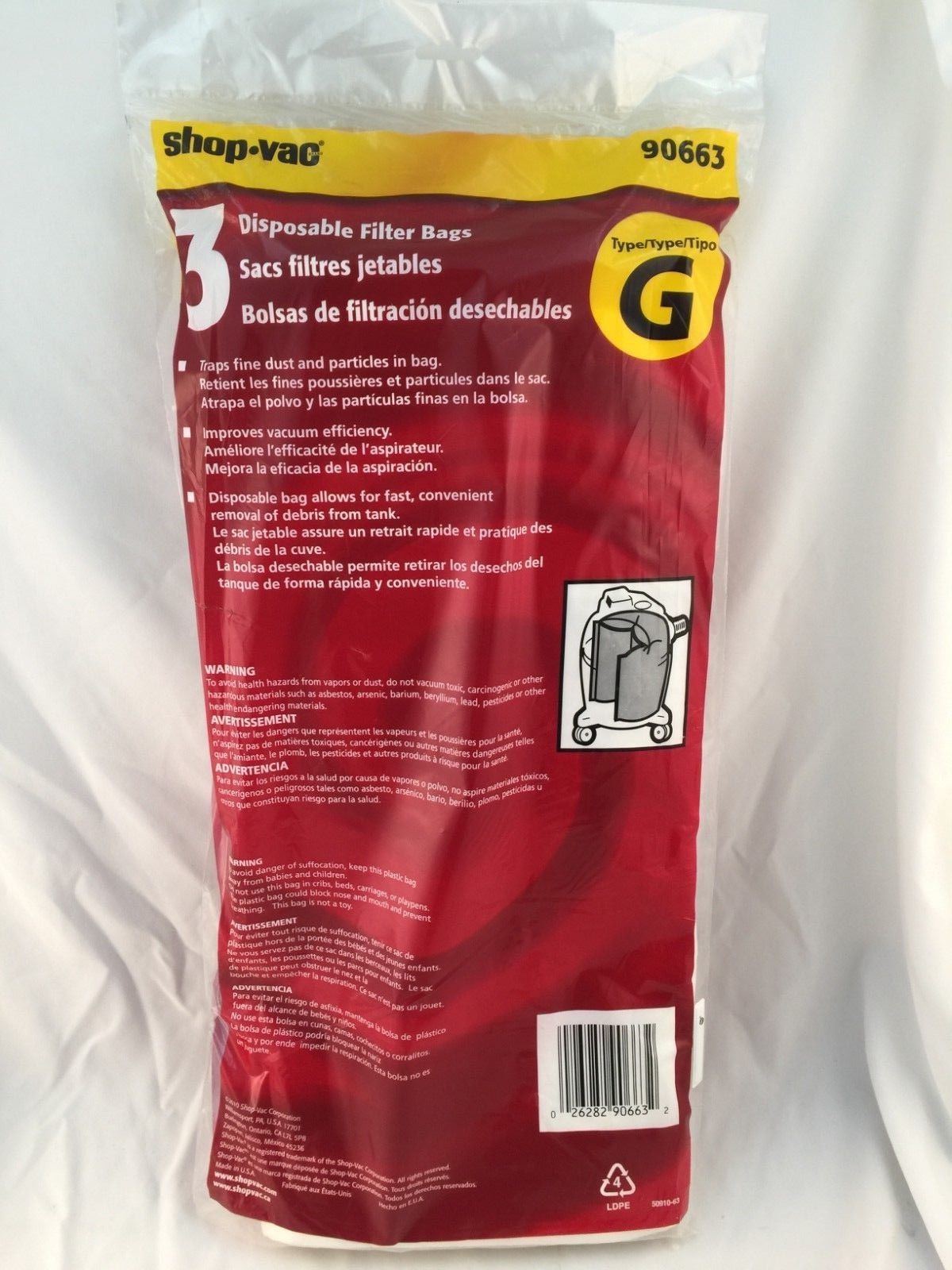 thumbnail image 2 of Shop-Vac 3.5 Gallon Wall Mount Disposable Collection Bags (3-Pack 2 of 13