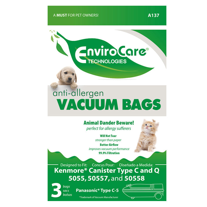 Bolsas para aspiradora Kenmore tipo Q, 5055, paquete de 3, pieza A137
