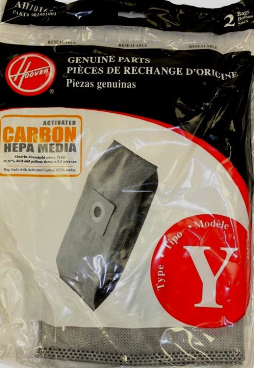 Hoover Type Y Carbon Activated HEPA Bags, 2 bags per pack OEM Part AH10165