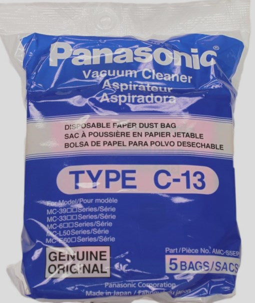 Panasonic Type C13 Model 3900 Vacuum Bags 5pk Part AMC-S5EP, AMCS5EP