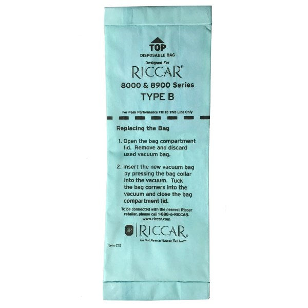 Bolsas de papel para aspiradoras verticales Riccar Clean Air tipo B de la serie 8000, paquete de 12, pieza C15-12