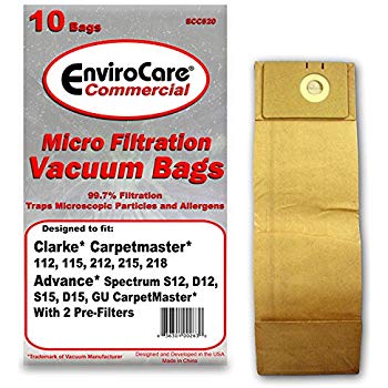 Advance S12,Clarke 112 & 115 Spectrum Micro Filter paper Bags 10/Pk Generic Part ECC520