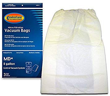 Modern Day Central Vac Paper Bag, MD 8 Gal Elastic Top Microlined 3Pk, Part MD814
