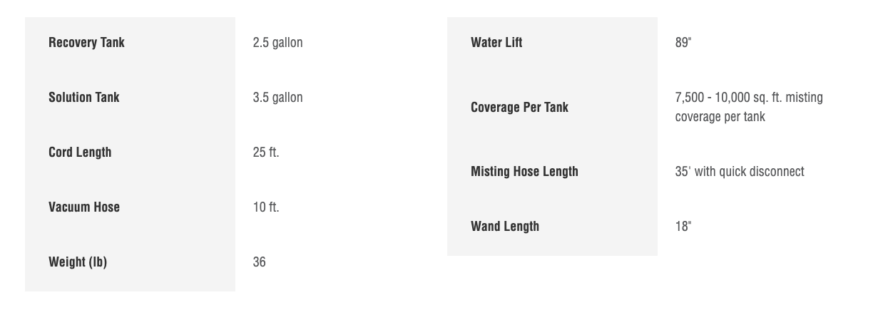 Powr-Flite Nebula Multipurpose Tool: Disinfectant Mister / Extractor / Detail Cleaner SKU PFMS