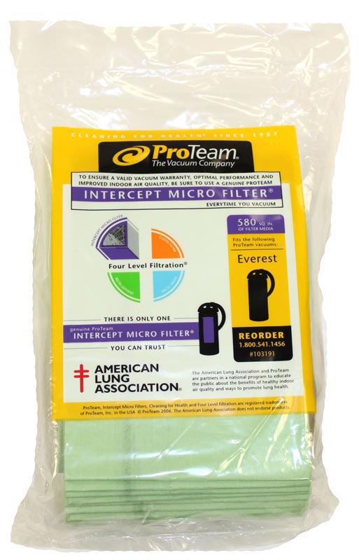 Bolsas de papel para vacío ProTeam, paquete de 10 para Hummer XL/Everest, pieza OEM 103191