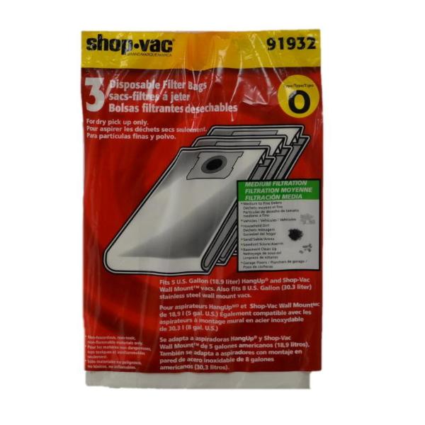 Shop Vac Type O Hang Up Collection Bags, 3pk, Part SV-9193200, 9193200, 91932