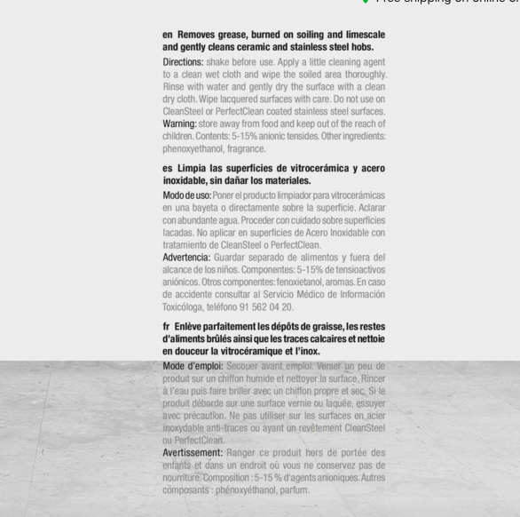 Limpiador para cerámica y acero inoxidable de Miele, 8,5 fl oz. Reemplaza la pieza original 09043590 10173130